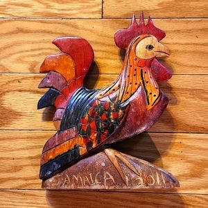 Hand Carved Made In Jamaica Rooster Sculpture